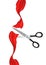 Vector scissors cutting red silky ribbon