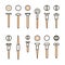 Vector screws nails and wall plugs icon collection. Nuts line set. Constructor elements illustration. Repair bolt