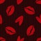 Vector scribbled lips and hearts seamless pattern background. Red black backdrop with pencil drawing style female kiss