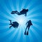 vector scuba divers underwater