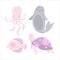 Vector sea animal - seal fur, fish, octopus, turtle