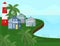 Vector sea coast view. Seaside with palm trees backgrounds