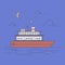 Vector sea landscape illustration with cruise ship.