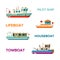 Vector sea or river boats set in flat style