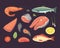 Vector Seafood illustrations set flat fresh fish