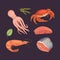 Vector Seafood illustrations set flat fresh fish