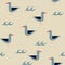 Vector seagulls and waves marine seamless pattern