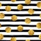 Vector seamles striped pattern with golden circles. Grunge striped background