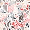 Vector seamless abstract floral drops pattern with doodle, hand drawn, hindi elements