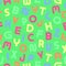 Vector seamless alphabet pattern with colorful latin letters. Green children repeatable background. Bright textile print