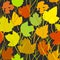 Vector seamless background with autumn maple leaves for fashion textile or web background. green yellow orange beige silhouette o
