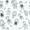 Vector seamless background of child drawn pictures images of boys and girls