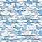 Vector seamless background with cute whales on striped background .