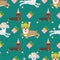 Vector seamless background for the design of birthday. Lovely dogs, gifts, stars.