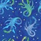 Vector seamless background with dragons jumping in space