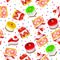 vector seamless background with fruit cakes and sweets