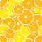 Vector seamless background with orange and lemon slices.