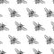 Vector seamless black and white pattern with linear bee. Organic honey background.