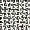 Vector Seamless Black and White Rounded Maze Irregular Circle Blocks and Lines Pattern