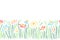 Vector seamless border with hand drawing daisies and grass, colorful artistic botanical illustration, isolated floral