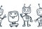 Vector seamless border made of gray robots isolated contour. horizontal stripe Hand-drawn cartoon robots in the style of doodles,