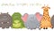 Vector seamless border pattern with elephant, giraffe, crocodile, and hippopotamus. Cute fat cartoon character. The concept of fun