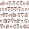 Vector seamless cartoon pattern, made of collection houses in old European style. white facades and red roofs.