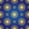 Vector seamless Christmas geometric pattern with shiny golden snowflakes