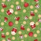 Vector seamless Christmas pattern background with Santa Claus, gift sack, gingerbread cookies, red sock, gift box and candy stick