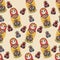 Vector Seamless classic folklore pattern of Russian Dolls and flowers.