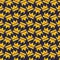 Vector seamless colorful decorative pattern of lined ornamental yellow crowns on dark background.