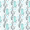 Vector seamless crystal gems pattern with feathers and hearts. Boho vector fashion print.