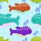 Vector seamless cute pattern with little colorful whales