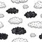 Vector seamless doodle clouds pattern. Weather forecast, rainy day background. Sketch, childish cute style. Doodle print