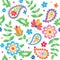 Vector seamless embroidery paisley pattern, decorative textile ornament, pillow or bandana decor. Bohemian handmade