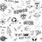 Vector seamless fashion sketch hand drawn pattern with space patches