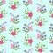 Vector seamless floral pattern on a light blue background for textile design, wallpaper, wrapping paper. Bouquets of flowers