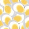 Vector seamless food pattern. Boiled eggs in a cut. Background with repeating halves of eggs top view.