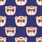 Vector seamless fun children`s pattern with funny ferret faces on a dark purple background