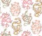 Vector seamless gentle pattern with snakes and stems on a white background. Animalistic pastel texture with curled serpents and