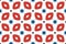 Vector seamless geometric pattern. Shaped dark blue and black squares and light blue lines and red, white rounded diamonds, white