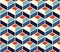 Vector Seamless Geometric Tiling Pattern In Blue and Orange Colors With White Outline