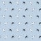 Vector seamless geometrical ditsy pattern with swallow birds. Simple and elegant pattern on heaven blue background.