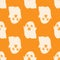 Vector seamless ghost pattern on an orange background.a hand-drawn cartoon flying ghost in the style of doodles in white color