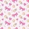 Vector seamless girlish doodle pattern, baby pacifier, bows and stars