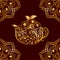 Vector Seamless Gold Floral Teapot and Mandala Pattern