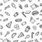 Vector Seamless Hand Draw Sketch Pattern, junk food icon doodle Burger, pizza, french fries, potato chip, hot dog, ice cream cone