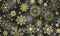 Vector seamless hand drawn dark winter pattern with vintage shine golden snowflakes
