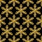 Vector seamless holiday pattern with golden glitter snowflakes.