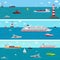 Vector seamless horizontal sea background with ship icons